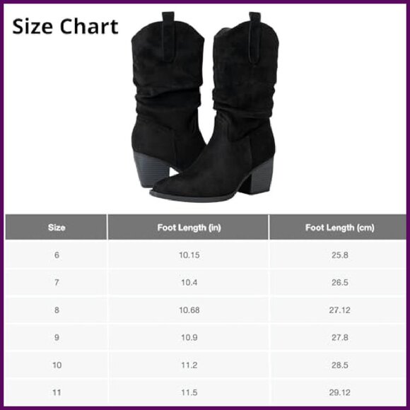 Women's Western Slouch Boots Mid Calf Block Heel Cowboy Booties - Picture 8 of 8